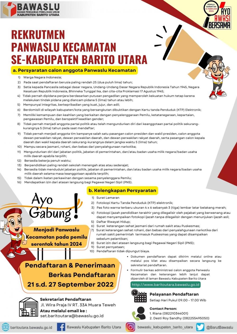 Rekrutmen Panwaslu Kecamatan Se-Kabupaten Barito Utara Dalam Pemilu Serentak Tahun 2024