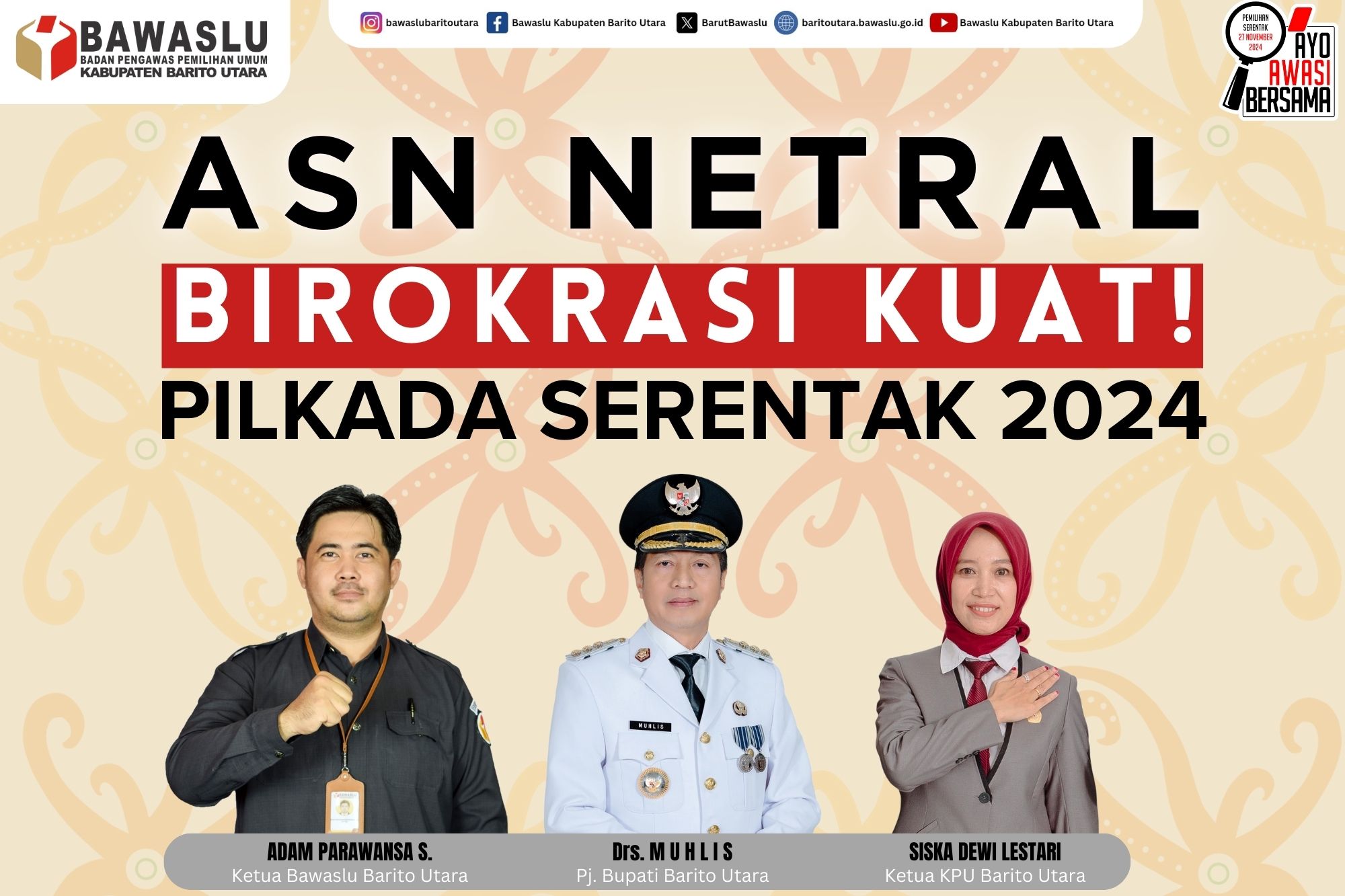 Ketua Bawaslu Barut bersama Pj Bupati Barut dan Ketua KPU Barut