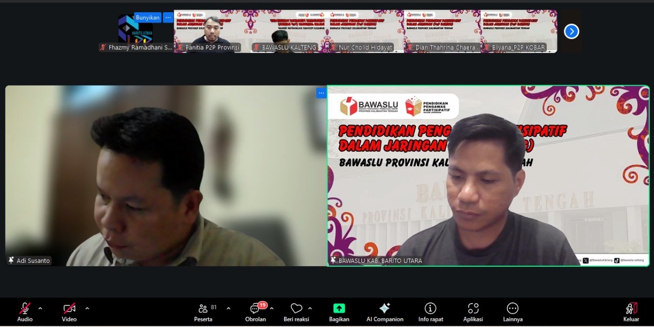 Anggota Bawaslu Adi Susanto Menjadi Narasumber bersama Anggota Amir Mahmud Sebagai Moderator Dalam P2P Daring, Sabtu(29/11/2025).