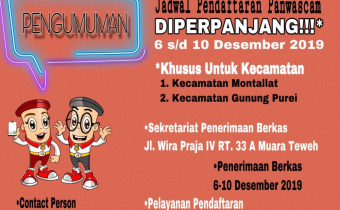 Perpanjangan Pendaftaran Calon Panitia Pengawas Pemilihan Kecamatan se-Kabupaten Barito Utara pada Pemilihan Gubernur dan Wakil Gubernur Provinsi Kalimantan Tengah Tahun 2020